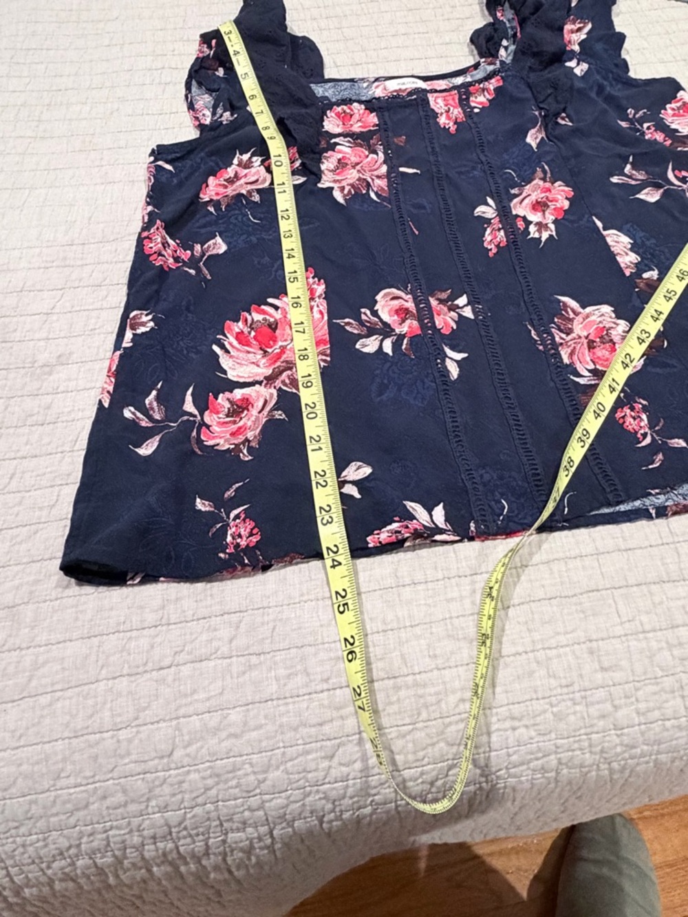 Maurices XL Floral Ruffle Sleeve Top Navy Pink Boho - Picture 5 of 7